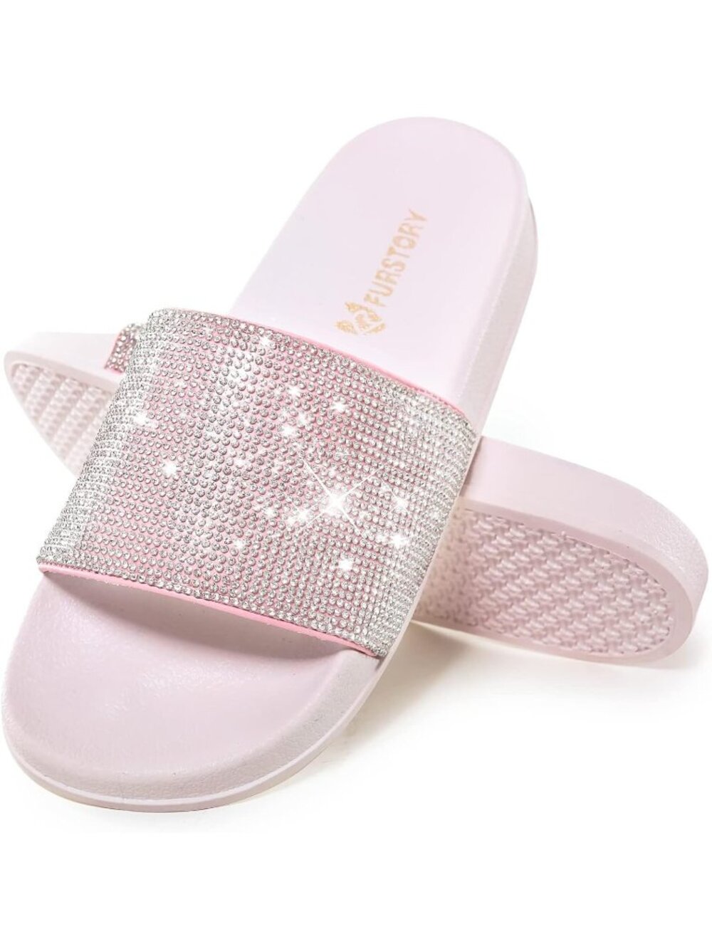Women's Pink Slides House Slippers Rhinestone Glitter Slides Cute bling